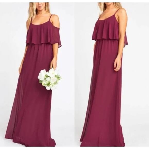 Show Me Your MuMu Dresses & Skirts - Caitlin Ruffle Maxi Dress Burgundy Show Me Your Mumu Medium